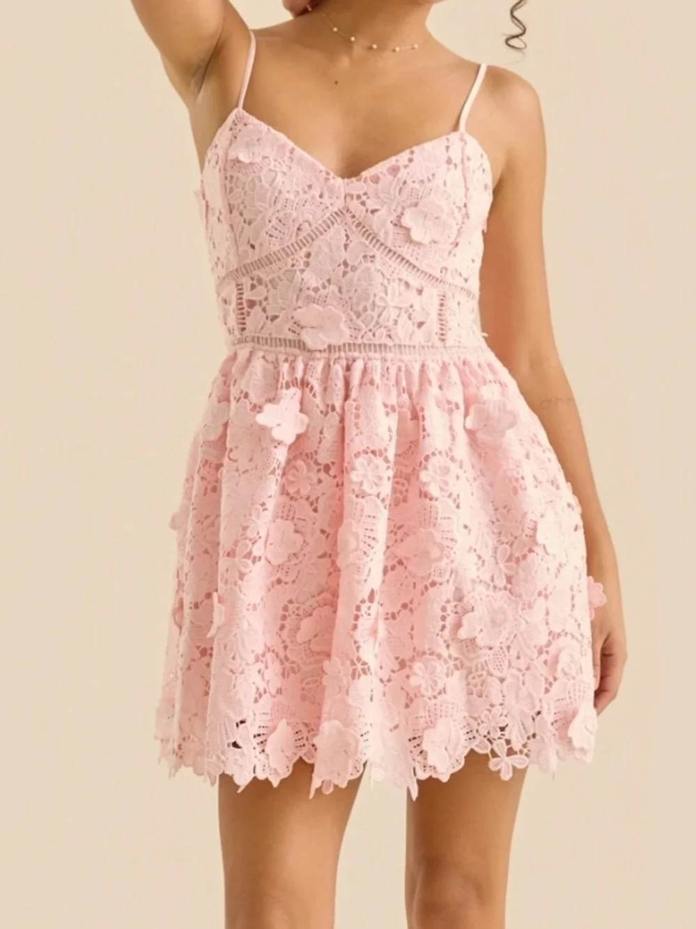 Altar'd State Blush Pink Lace Appliqué Mini Dress - Picture 1 of 7